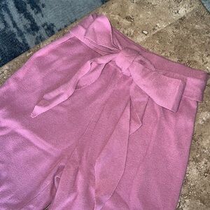 NWOT LEYDEN Dusty Rose Pink High-Waisted Sweater Pants with bow belt- Size XS